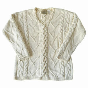 Vintage Cream  and white cable knit cardigan sweater